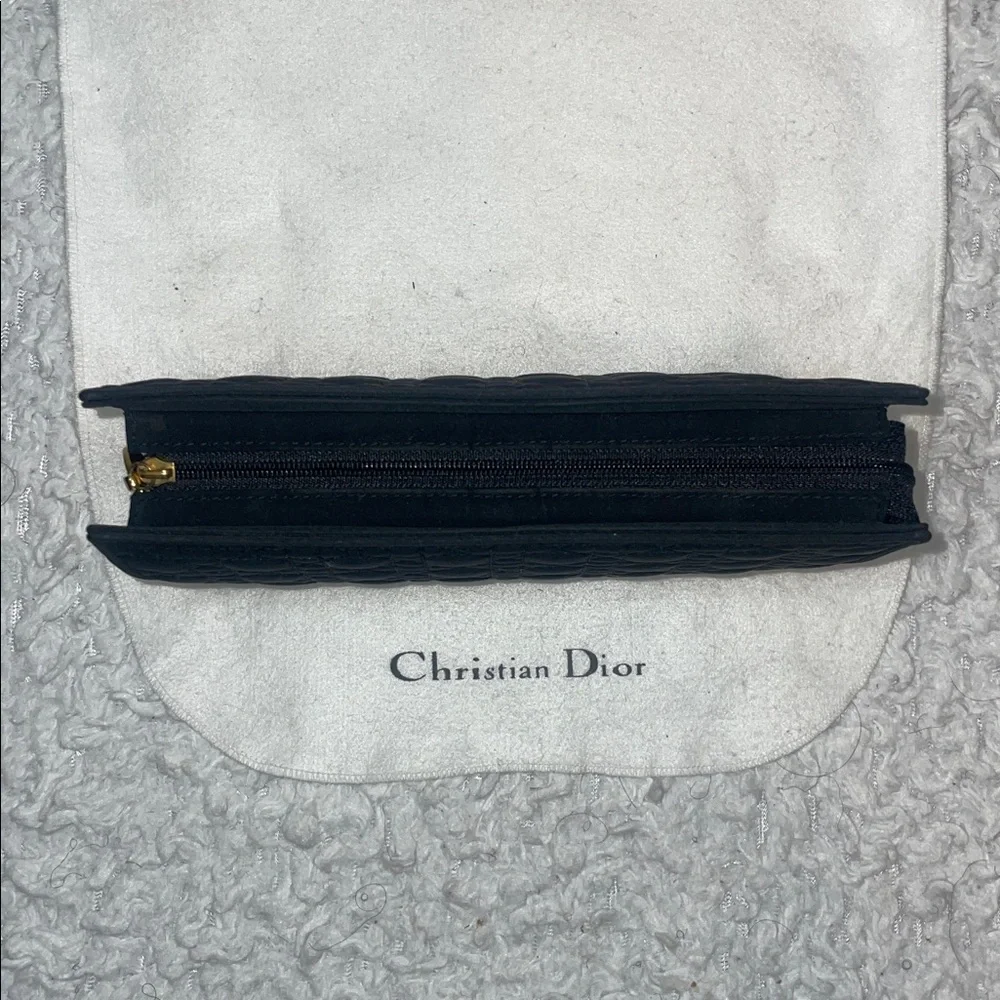 Christian Dior CD Cannage Black Quilted Zip Clutch Pouch Organizer Bag